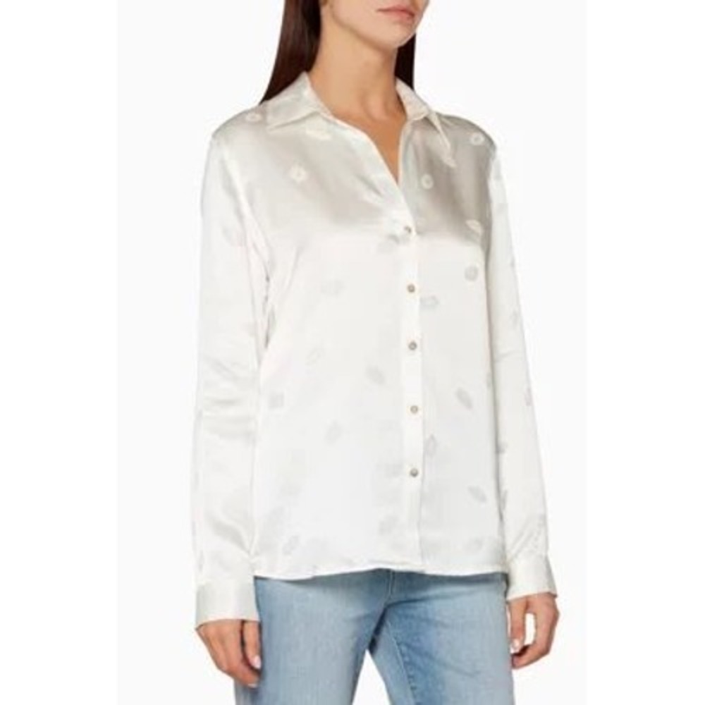 LAGENCE Nina Blouse Ivory Silk Jacquard Lip Print Long Sleeve Shirt S